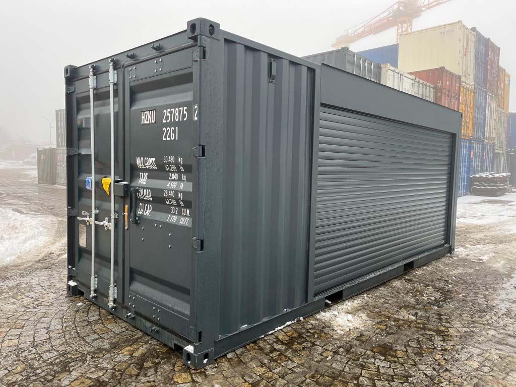 20ft Lagercontainer mit seitlichem Rolltor RAL 7016