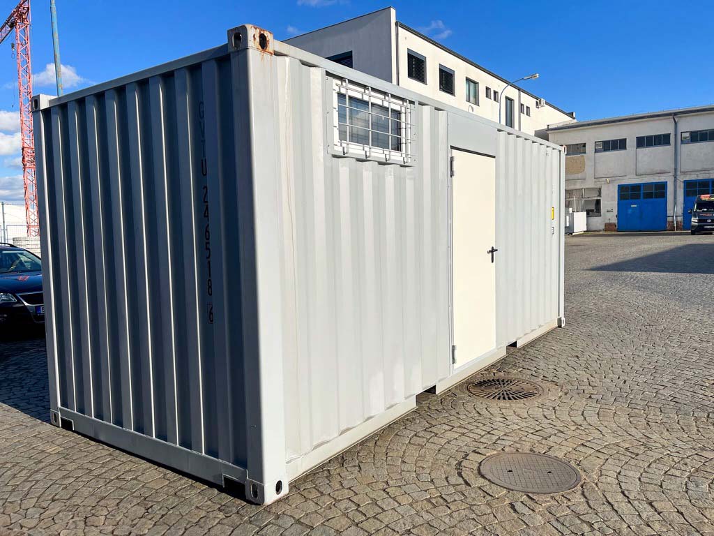 20 Fuss Lager Container mit Rolltor Sektionaltor Lichtgrau RAL 7040