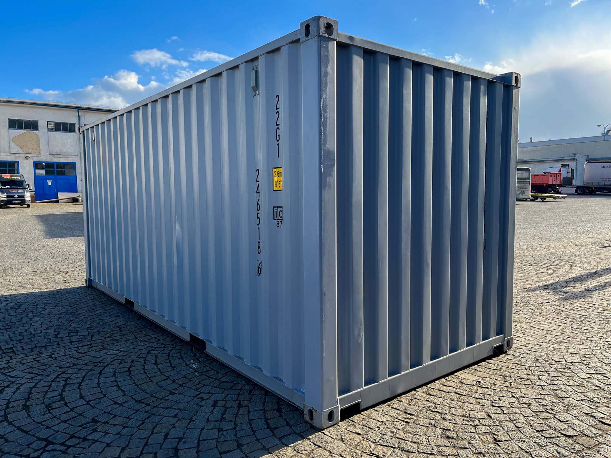 20 Fuss Lager Container mit Rolltor Sektionaltor Lichtgrau RAL 7040