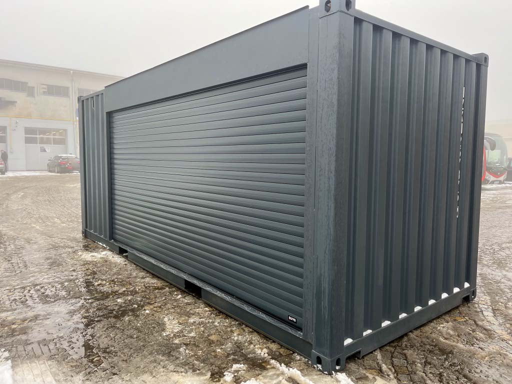 20ft Lagercontainer mit seitlichem Rolltor RAL 7016