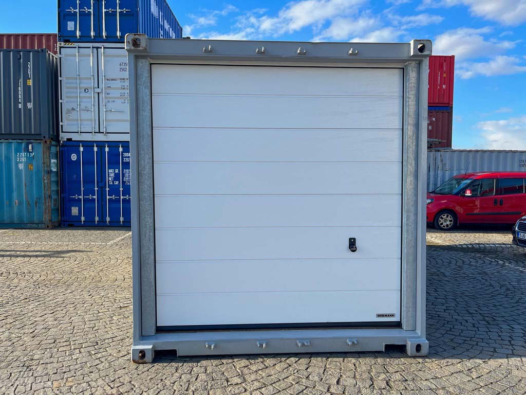 20 Fuss Lager Container mit Rolltor Sektionaltor Lichtgrau RAL 7040