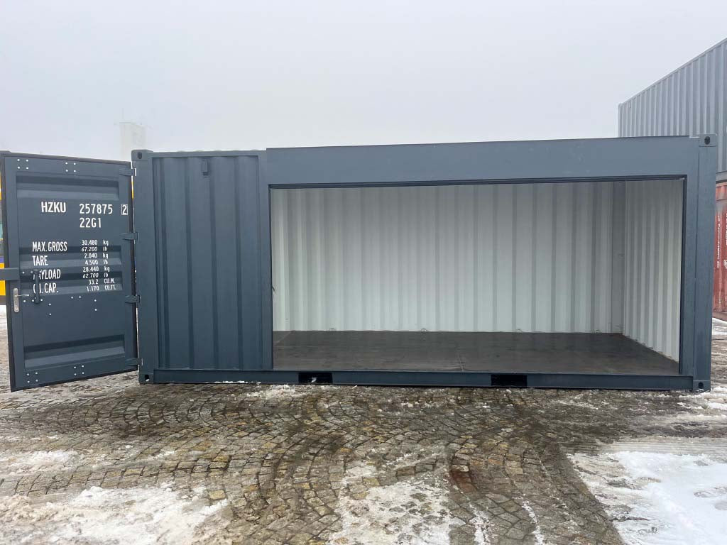 20ft Lagercontainer mit seitlichem Rolltor RAL 7016