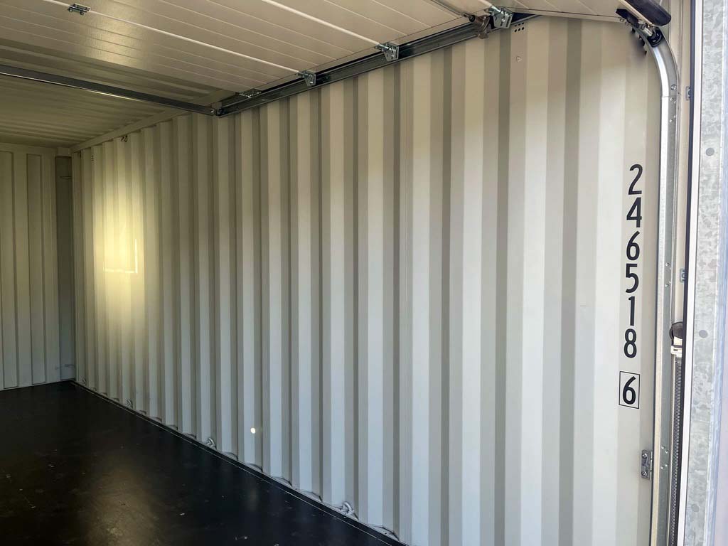 20 Fuss Lager Container mit Rolltor Sektionaltor Lichtgrau RAL 7040